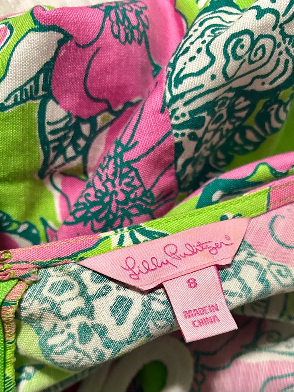 Vintage Lilly Pulitzer Pink & Green Floral Butterfly Dress - Picture 4 of 4